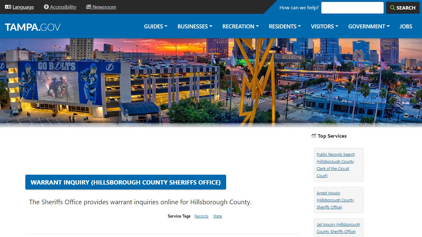 Warrant Inquiry (Hillsborough County Sheriffs Office) - City of Tampa
